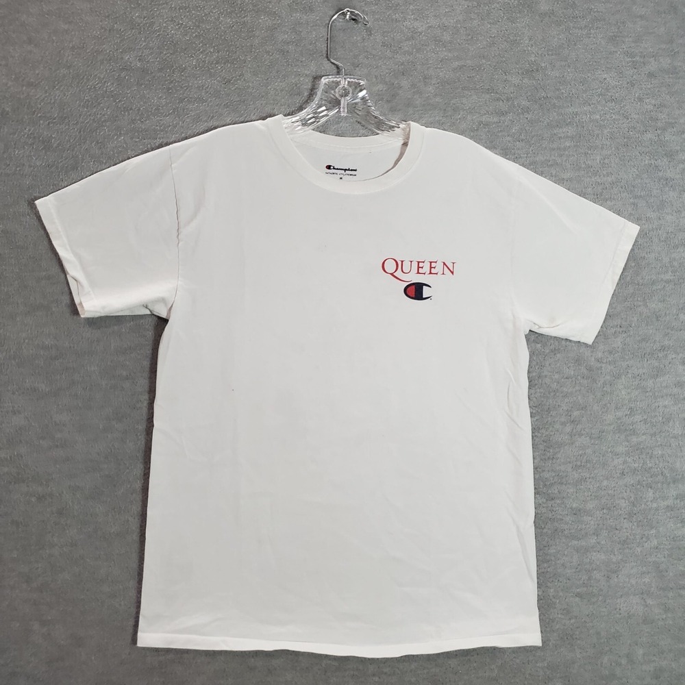 Champion x Queen Women Top M White Shirt Logo Graphic Short Sleeve Tee READ